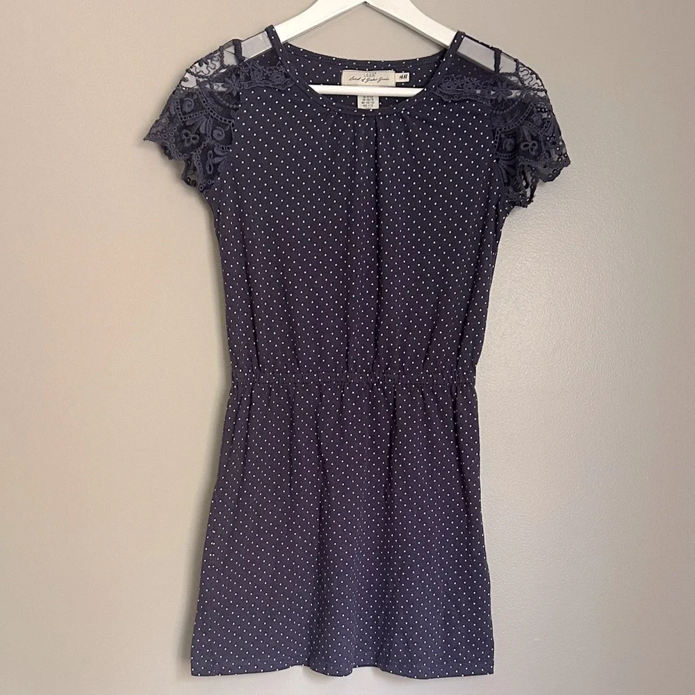 Girls Lace Polka Dot Navy Dress